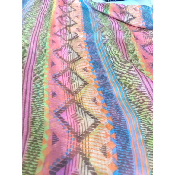 Infinity Scarf Orange Blue Aztec Design 68" X 23 Sheer Lightweight - Picture 3 of 8